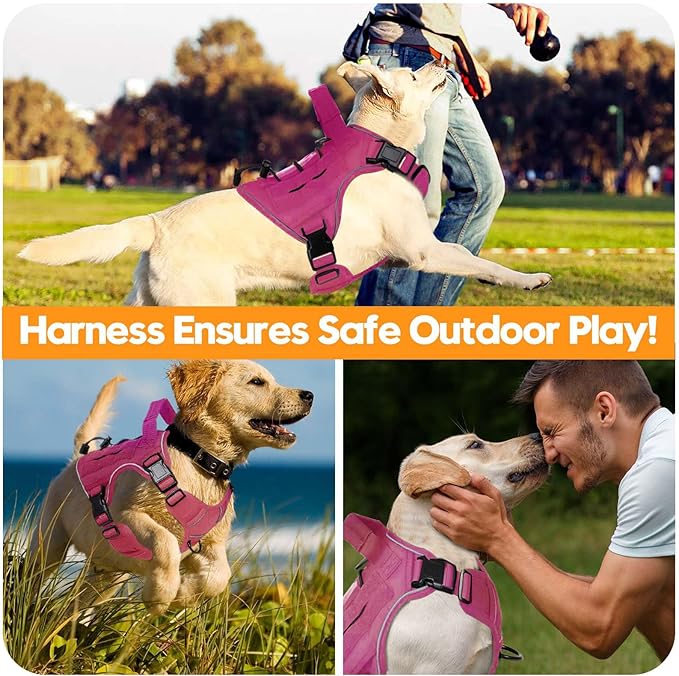 Heavy-Duty Tactical Dog Harness for Large Dogs, No Pull Adjustable Reflective Pet Vest with Molle System, K9 Military-Grade Control for Service Training, Outdoor & 10+ Breeds, Pink, Small