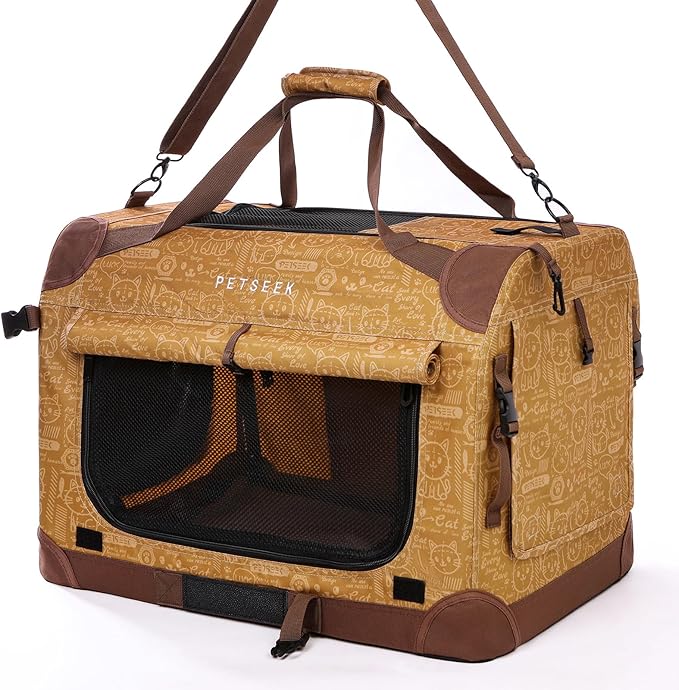 Extra Large Cat Carrier Soft Sided, Portable Small Dog Carrier for 2 Cats, 24"x16.5"x16" Car Travel Folding Comfortable Design, Yellow