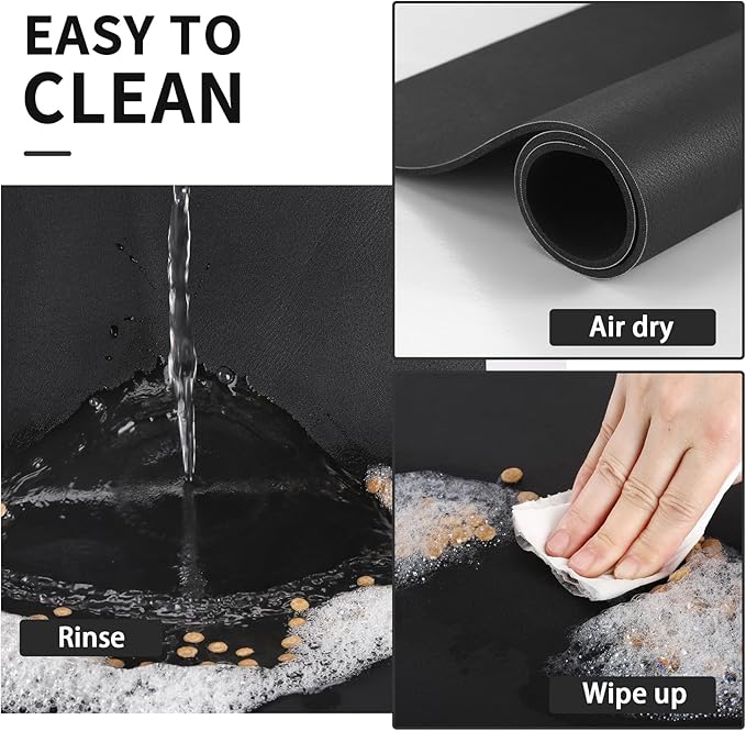 Pet Feeding Mat - Absorbent Dog Mat for Food and Water, No Stains Cat Bowl Mat, Easy to Clean Pet Placemats, Quick Dry Dog Water Dispenser Mat for Messy Drinkers | Paw Black 18"x 28"