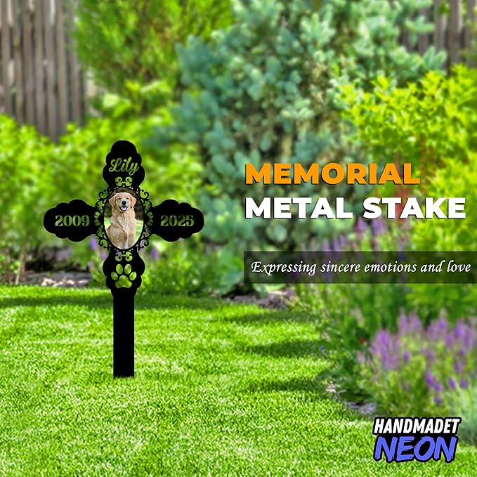 Personalized Dog Memorial Garden Stake with Photo, Custom Picture UV Printed Metal Grave Marker, Image in Loving Memory Outdoor Decor Pet Loss Sympathy Gifts for Dogs Lover