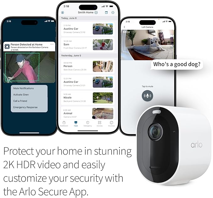 Arlo Pro 5S Spotlight Security Camera 2K HDR | Outdoor | Wireless | Dual-Band Wi-Fi Connects to Strongest Network |12X Zoom, 2-Way Audio, Siren, Color Night Vision,Live Stream(White, 4 Cameras)