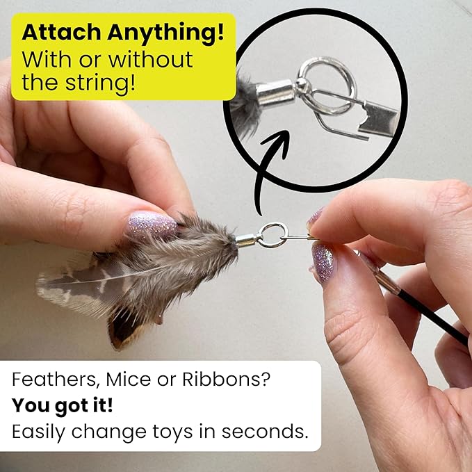 Forever Stick - The Unbreakable Cat Toy Wand, Extra Long Durable Interactive Cat Toy for Indoor Cats, Feather Kitten Toys for Bored Indoor Adult Cats, Bird Teaser Cat Accessories Enrichment