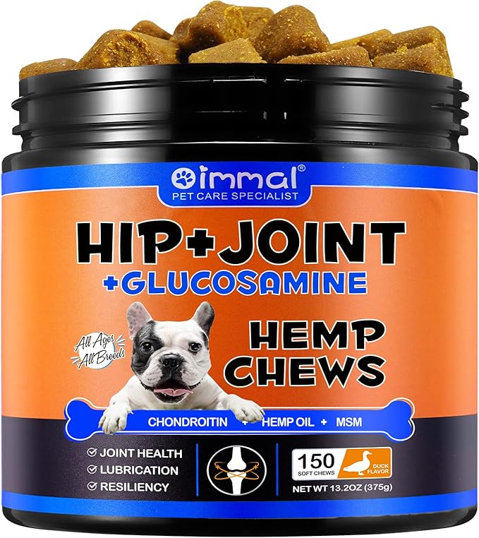 Glucosamine for Dogs - Hip & Joint Supplement (150 Tablets, 13.2 oz) - Chews with Chondroitin, MSM & Hemp Oil for Arthritis Relief & Enhanced Mobility for All Breeds