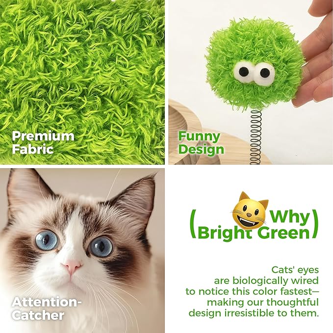 TINYBEAST Wooden Cat Scratching Post, 4 in 1 Cat Scratcher Toy with Cat Ball Tracks, 18" Tall Sisal Scratch Post for Indoor Kittens Adult Cats, Interactive Feather Toy and 2 Sisal Hanging Balls