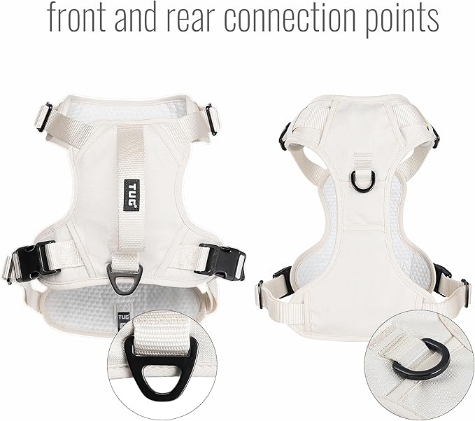 TUG Dog Harness with 2 Leash Connection Points | Adjustable, Padded, Lightweight | Handle on Back | No-Pull Front Clip (XL, Cream)