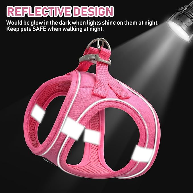 GAMUDA Small Pet Harness Collar and Leash Set, Step in No Chock No Pull Linen Fabric Soft Mesh Dog Vest Harnesses Reflective for Dogs Puppy Cats Kitten Rabbit (Pink, XL)