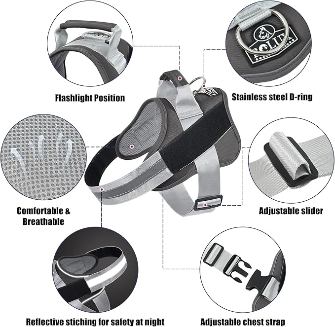 Bolux Dog Harness, No-Pull Reflective Dog Vest, Breathable Adjustable Pet Harness with Handle for Outdoor Walking - No More Pulling, Tugging or Choking