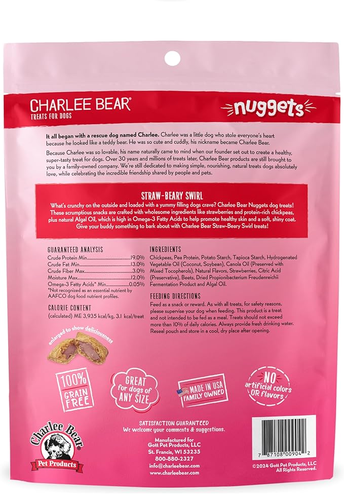 Charlee Bear Nuggets to Support Immune Health, StrawBeary Swirl with Antioxidants, Crunchy Outside and Creamy Inside, Real Strawberries, Yogurt, Cream Cheese, 6oz Bags (2), Made USA