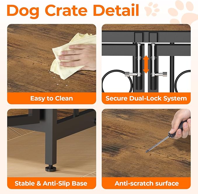 Heavy Duty 42 Inch Dog Crate with Table Top, Chew Proof Waterproof Furniture Style Kennel for Large Dogs, Indoor Wooden Finish Metal Cage Pet Home
