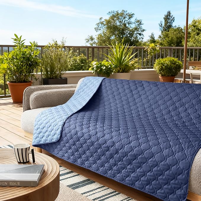 gogobunny 100% Double Sided Waterproof Dog Blanket Soft Pet Bed Cover Reversible Protect Furniture Couch Sofa Car for Puppy Large Dog Cat (Dark Navy/Light Navy, 82x82 Inch (Pack of 1))