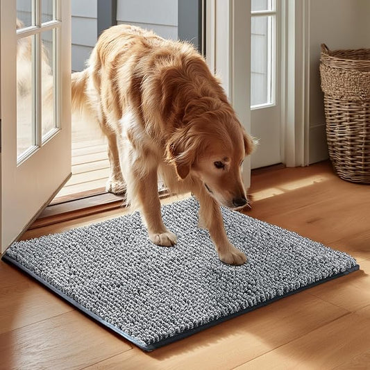 EHEYCIGA Super Absorbent Dog Door Mat for Muddy Paws 24x16 Inch Indoor, Front Doormat Outside Entrance, Quick Dry Chenille Washable Dog Crate Bed, Non-Slip Pet Rug Mud Mat Outdoor Entryway, Grey