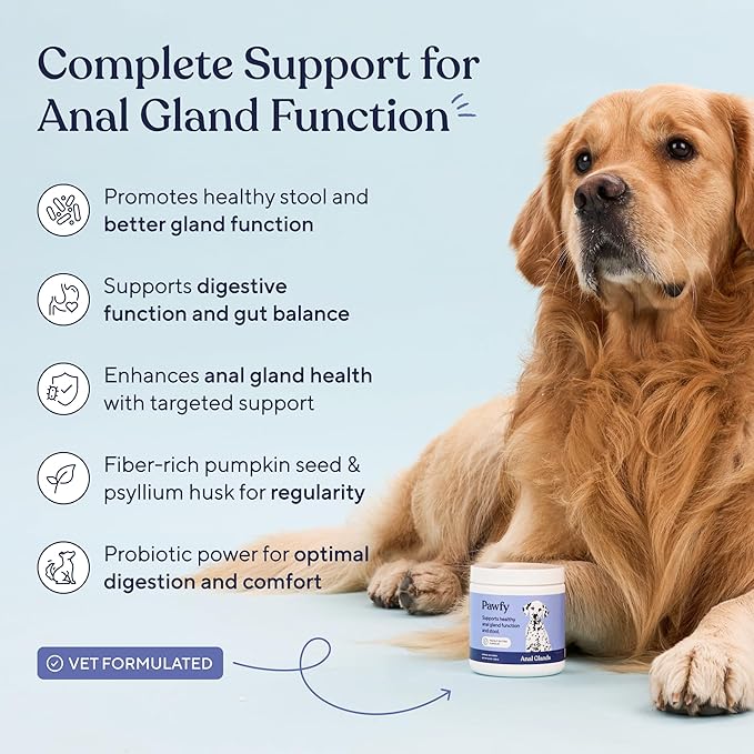 Pawfy Anal Gland Chews for Dogs with Peanut Butter | Dog Probiotics – Helps with Constipation, Digestive Health, and Gas Relief | Promotes Healthy Poops & Comfort - 30 Dog Supplements