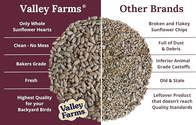 Valley Farms Whole Sunflower Hearts for Birds 4 LB 2-Pack (8 LB Total), Sunflower Kernels Wild Bird Food, No Mess Wild Bird Seed for Outside Feeders, Sunflower Hearts Birdseed