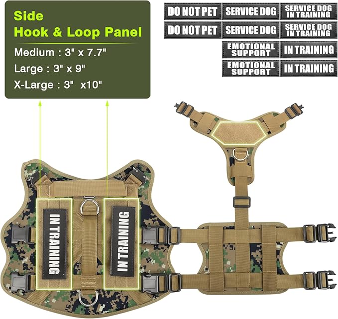 WINSEE Service Dog Vest Harness for Large Dog, Tactical Working MOLLE Vest with 10 Pet Patches, No Pull Heavy Duty Harness for Training Walking