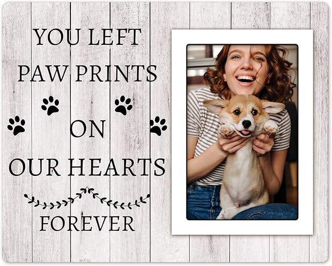 Dog Memorial Picture Frame - Pet Memorial Gifts For Loss Of Dog Sympathy Gift, Remembrance Gift - 4x6 Picture Frame With Paw Prints