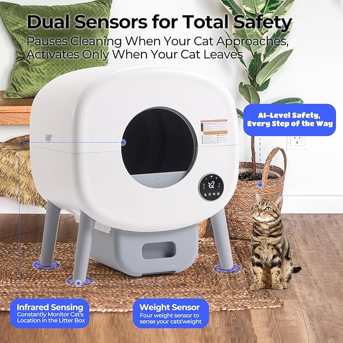 Self Cleaning Litter Box: Extra Large Automatic Litter Box Self Cleaning for Multiple Cats, Odor-Free, App-Controlled, Ambient Light Waste Disposal