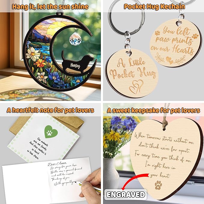 Custom Dog Memorial Gift Suncatcher, Engraved Pet Memorial Ornament, Pet Sympathy Keychain, Loss of Animal Sympathy Card, Rainbow Bridge Dog Loss Gift, Bereavement Suncatcher Window Hanging