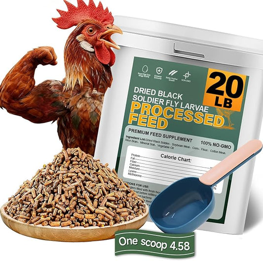 Chicken Feed, 20lb Dried Black Soldier Fly Larvae Pellets for Chickens, Organic Chickens Feed with More Protein & Calcium Than Mealworms, Processed Chicken Food for Laying Hens