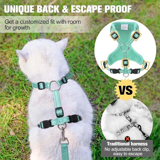 BEAUTYZOO Cat Harness and Leash Set for Walking Escape Proof, Neck Release Adjustable Harnesses for Kitten Puppy Small Medium Large Cats, Soft Cute Easy Control Small Cat Harness for Cats Boy Girls