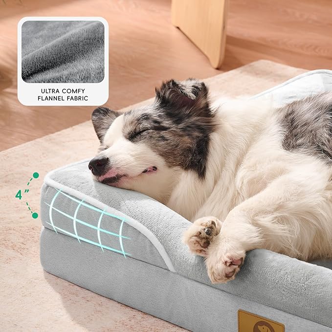 Homemate Dog Bed for Extra Large Dog: 48x35 in Orthopedic Large Dogs Bed XXL Outdoor Pet Cat Bed Sofa Supplies with Toy Dogs Crate Pad Couch with Removable Washable Cover & Non-Slip Botton Light Grey