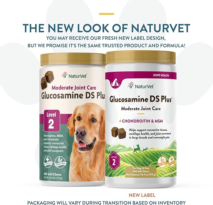 NaturVet – Glucosamine DS Plus - Level 2 Moderate Care – Supports Healthy Hip & Joint Function – Enhanced with Glucosamine, MSM & Chondroitin – for Dogs & Cats – 240 Soft Chews