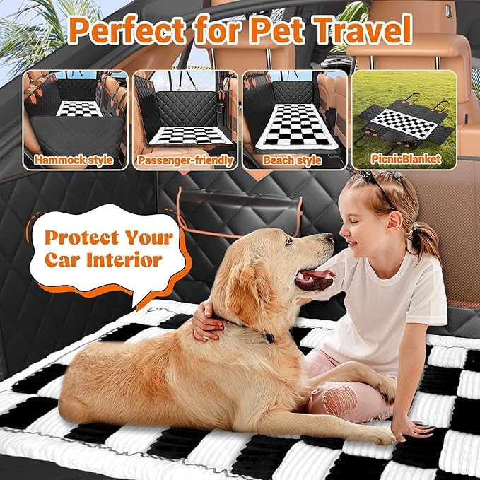 Hard Bottom Car Seat Cover for Dog swith Removable Soft Blankets,Scratch-Proof and Anti-Slip Car Dog Hammock for Large Dogs White for Crew Cab Trucks F150