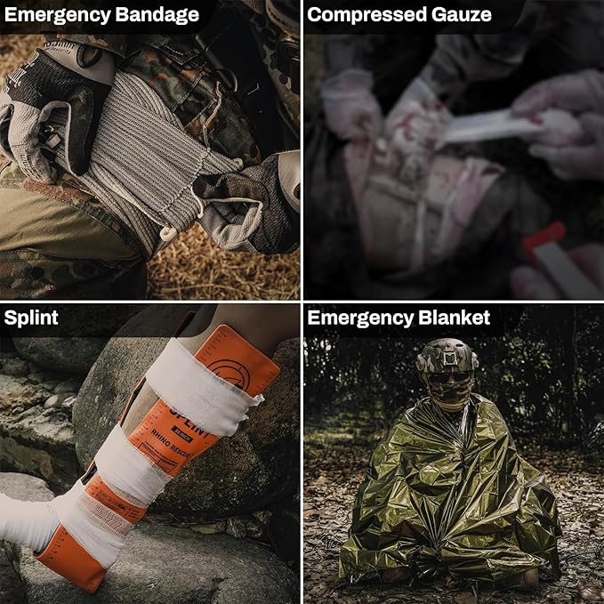 RHINO RESCUE IFAK Trauma Kit with Tourniquet for Wound Care, Tactical First Aid Kit Molle Pouch for Military, Combat, Car, Camping, Hiking, Travel (Coyote Brown)