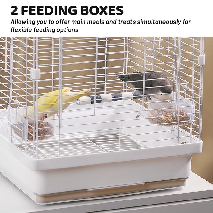 17.3" Portable Travel Bird Cage, Parrot Cage, Ample Room for Tail Movement, with Food Box, Perch, Water Bottle, for Vet Visit, Short Trip, Parakeet, Cockatiel, Budgie, Small Medium Birds