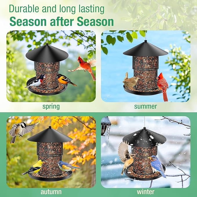 Bird Feeder for Outdoor Hanging, Mess Free Birdfeeder for Outdoor with Catch Tray, Heavy Duty Metal for Outside Hanging to Attracting Birds