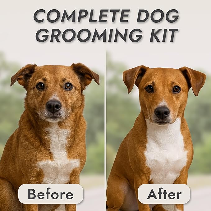 KONG 2-Speed Dog Clipper Grooming Kit – Stainless Steel Blade, Waterproof, LED Spotlight, 6 Guide Combs, 8-Foot Cord, Ergonomic Handle – Red/Gray, Medium Coat Types