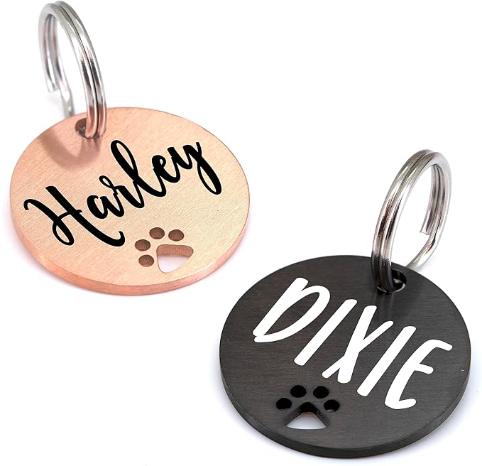 Ultra Joys Dog Tags Personalized for Pets - Hollow Paw Custom Pet ID Tag - Engraved Dog Tag for Small, Large Dogs - Large Round in Black