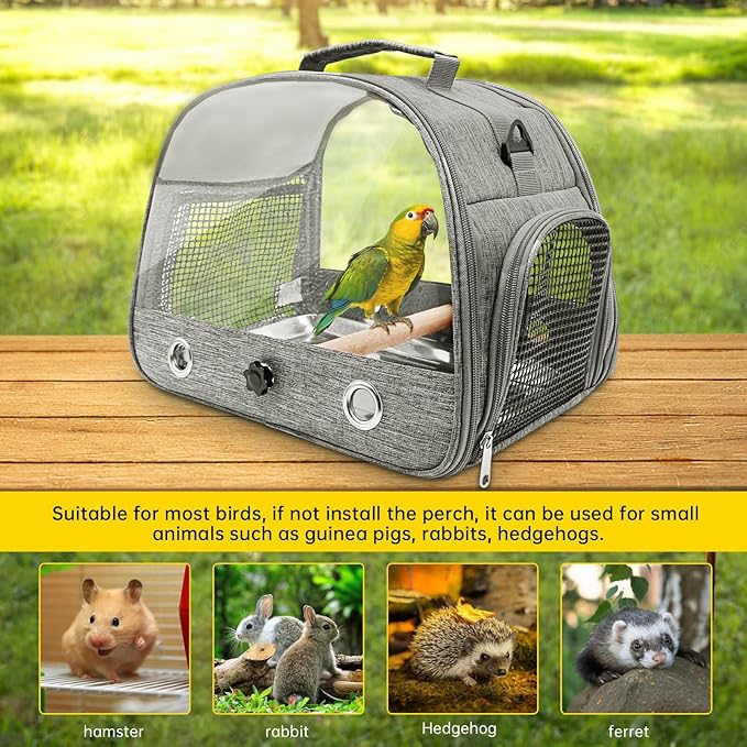 Bird Carrier with Perch Parakeet Travel Carrier Bag Portable Bird Backpack with Plat Breathable Parrot Travel Cage for Small Pets
