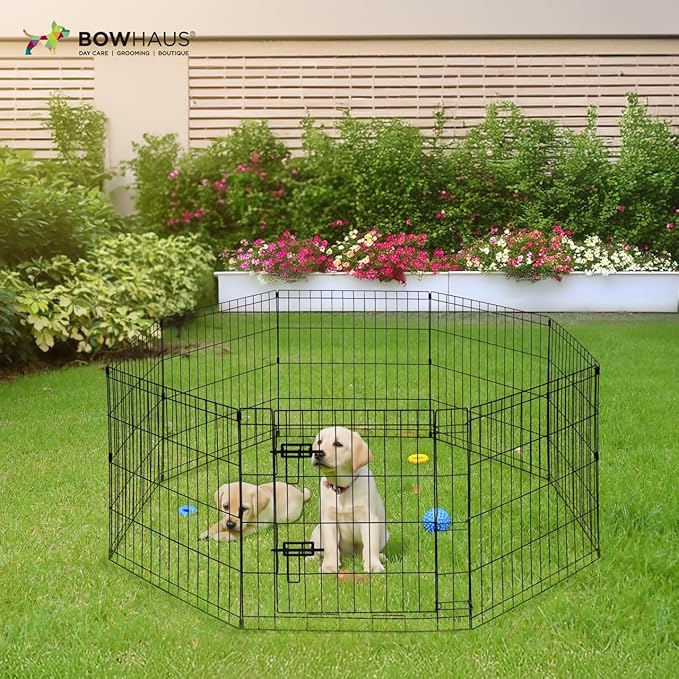 Foldable Outdoor/Indoor Pet Playpen with Gate, Available in 24 Inch Height Metal Portable Kennel, Heavy-Duty Exercise Fence Cage 8 Panels for Small Dog, Animals