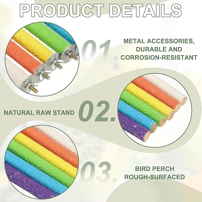 Bird Perch Stand, Wooden Parrot Perch Stand Toy, Paw Grinding Stick, Bird Cage Accessories, 7.48 x 3.94in (Green, 2 Pcs) Birds Toys Intended for Cage/Parakeets/Conure/Budgie