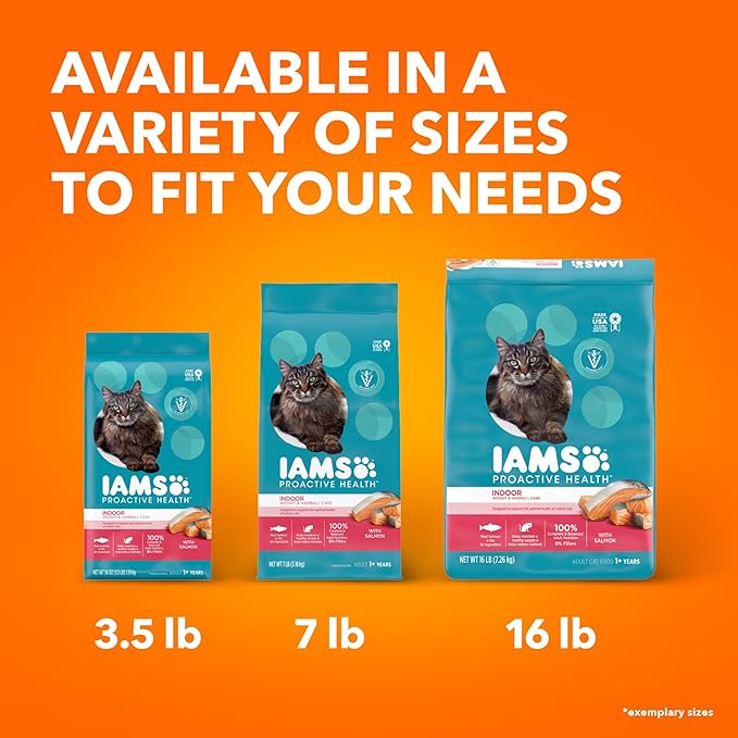 IAMS Proactive Health Indoor Weight Control & Hairball Care Adult Dry Cat Food, Salmon Recipe, 7 lb. Bag