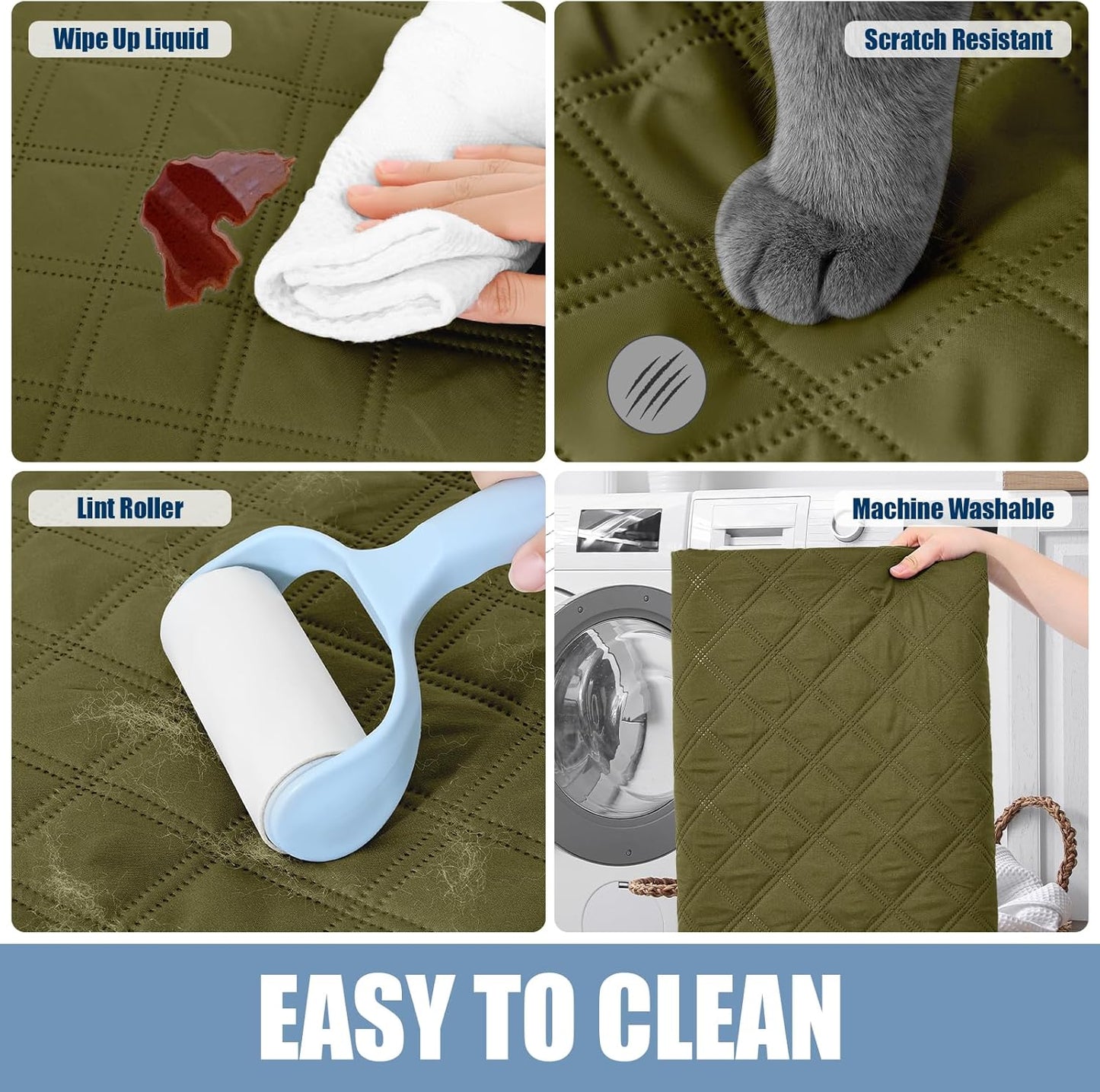 Smiry Waterproof Dog Bed Cover Pet Blanket, Soft Washable Dog Blanket for Furniture Bed Couch Sofa Reversible, Checkered (82"x82", Green/Navy)