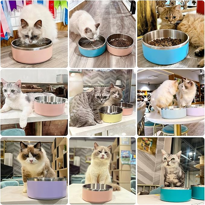 IKITCHEN Dog Bowl for Food and Water, 40 Oz Stainless Steel Pet Feeding Bowl, Durable Non-Skid Insulated Heavy Duty with Rubber Bottom for Medium Large Dogs (40 Ounces/5 Cup, Light Purple)