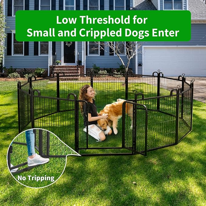 Dog Playpen Outdoor 32 Piece Panels Heavy Duty Dog Fence 40" Height Anti-Rust with Doors Portable for RV Camping Yard, Total 71FT, 406 Sq.ft, Snowy Black