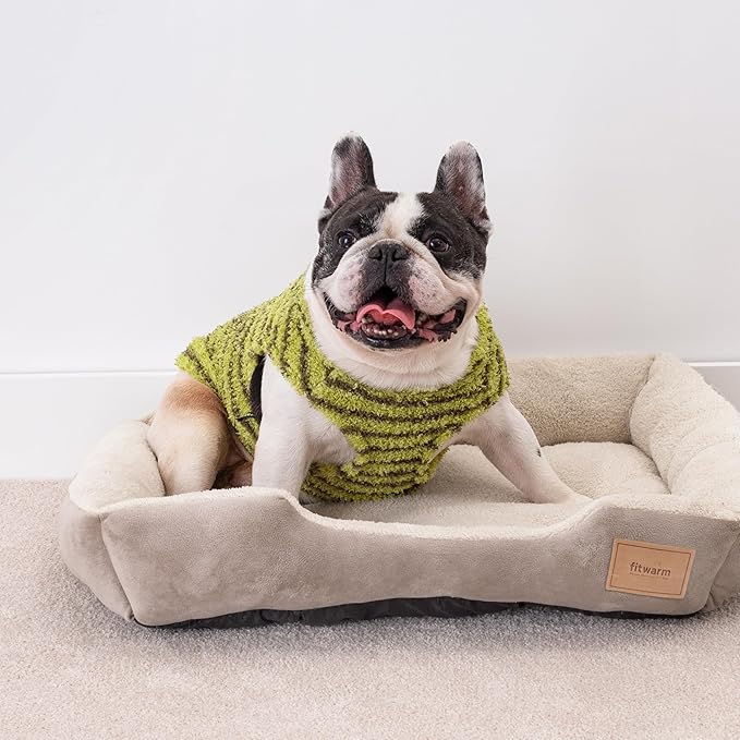 Fitwarm 2 Pack Striped Fleece Dog Sweater, Warm Winter Clothes for Small Dogs Boy Girl, Fuzzy Pet Outfit, Sky Blue, Olive Green, XS