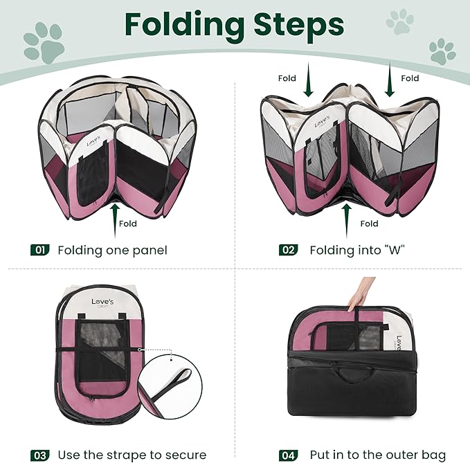 Love's cabin Pet Puppy Dog Playpen, Medium Dog Tent Crates Cage Indoor/Outdoor, Portable Playpen for Cat, Foldable Pop Up Dog Kennel Playpen with Carring Case, Removable Zipper Top, Pink