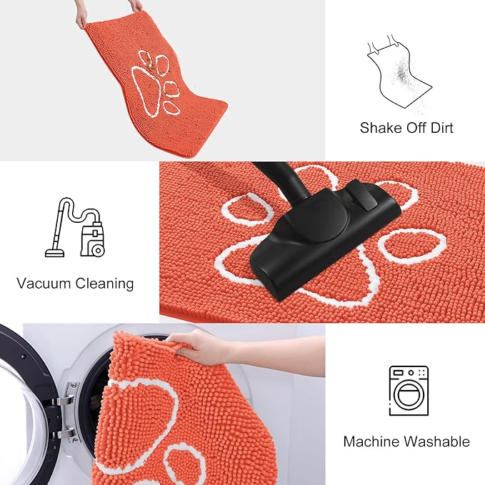 Smiry Dog Door Mat for Muddy Paws, Absorbent Dirt Trapper Non Slip Quick Dry Washable Chenille Mat for Mud Dogs, Entry Rug for Indoor and Outdoor (30x20 Inches, Coral)