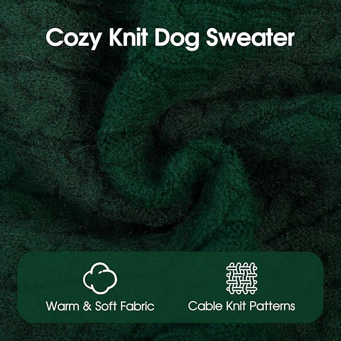 SAWMONG Dog Sweater, Dog Sweaters for Large Dogs Girls Boys, Pullover Turtleneck Knitted Doggy Sweatshirt, Cold Weather Pet Clothes（Green, 2X-Large