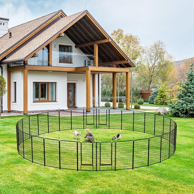 Dog Playpen Outdoor Extra Wide 32 Piece Panels Heavy Duty Dog Fence 50" Height Anti-Rust with Doors Portable for RV Camping Yard, Total 84FT, 561 Sq.ft, Snowy Black