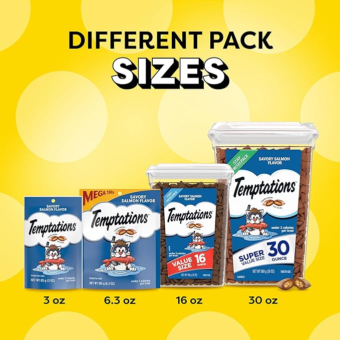 Temptations Classic Crunchy and Soft Cat Treats, Savory Salmon Flavor, 6.3 oz. Pouch (Pack of 10)