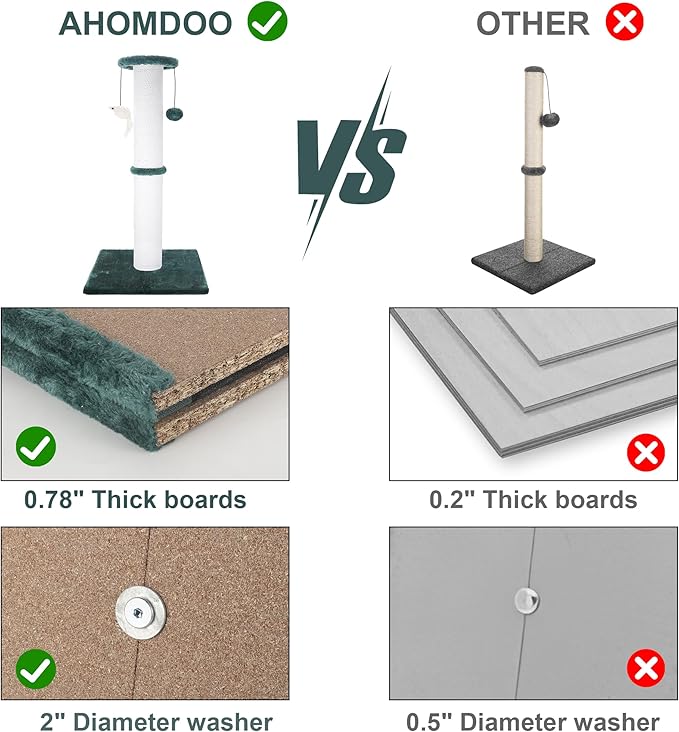 Cat Scratching Post 34 Inches Heavy Duty and Thicker Cat Scratching Post Sisal Rope with Hanging Ball and Mice Scratching Post for Indoor Cats and Adult(Green)