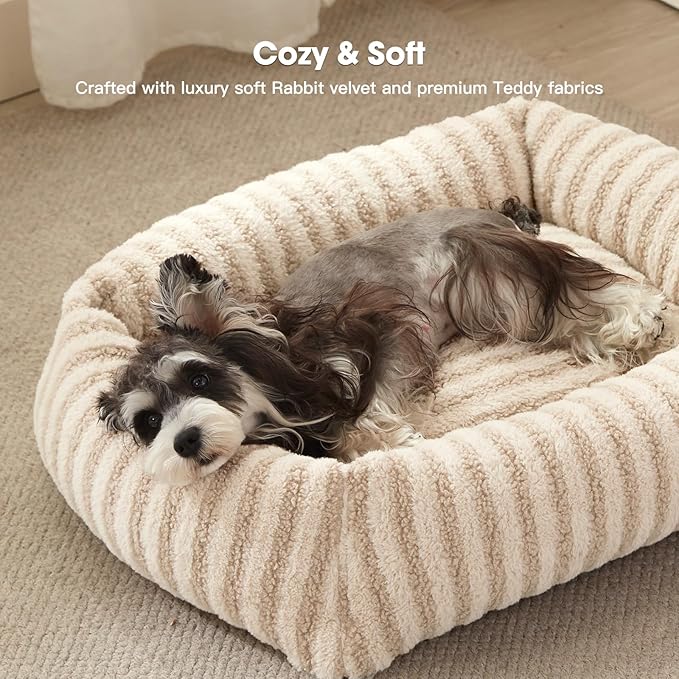 MIXJOY Dog Bed for Medium Sized Dogs, Washable Medium Dog Beds with Removable Cover, Rectangle Pet Beds with Non-Slip Bottom, Warming Calming Dogs Cuddler, 25"x21"x7", White