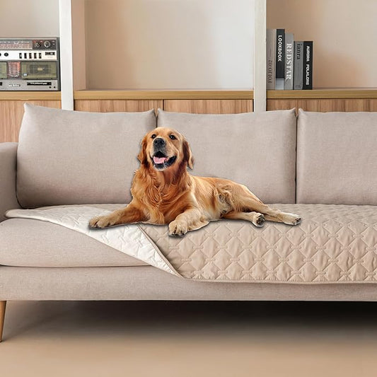 gogobunny 100% Double Sided Waterproof Dog Blanket Soft Pet Bed Cover Reversible Protect Furniture Couch Sofa Car for Puppy Cat Kids (Dark Beige/Light Beige, 30x80 Inch (Pack of 1))