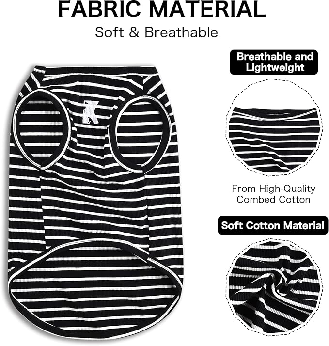 Koneseve Dog Shirt Vest Lightweight Stretchy Dog T-Shirts Soft Cool Shirts Sleeveless Stripe Vests Breathable Clothes for Puppy Kitty Cats Small Medium Large Dogs 2 Pack Black + Grey [ 3XL ]