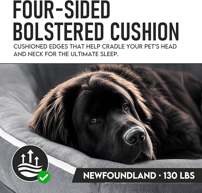 OhGeni Orthopedic Jumbo Dog Couch Pet Sofa XXL Sized Cat Beds with Comfort Foam Support, Soft Comfortable Fabric, Machine Washable Waterproof Removable Cover, 48-Inch (Gray)