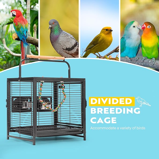 VIVOHOME 19 Inch Wrought Iron Bird Travel Carrier Cage for Parrots Conures Lovebird Cockatiel Parakeets Black